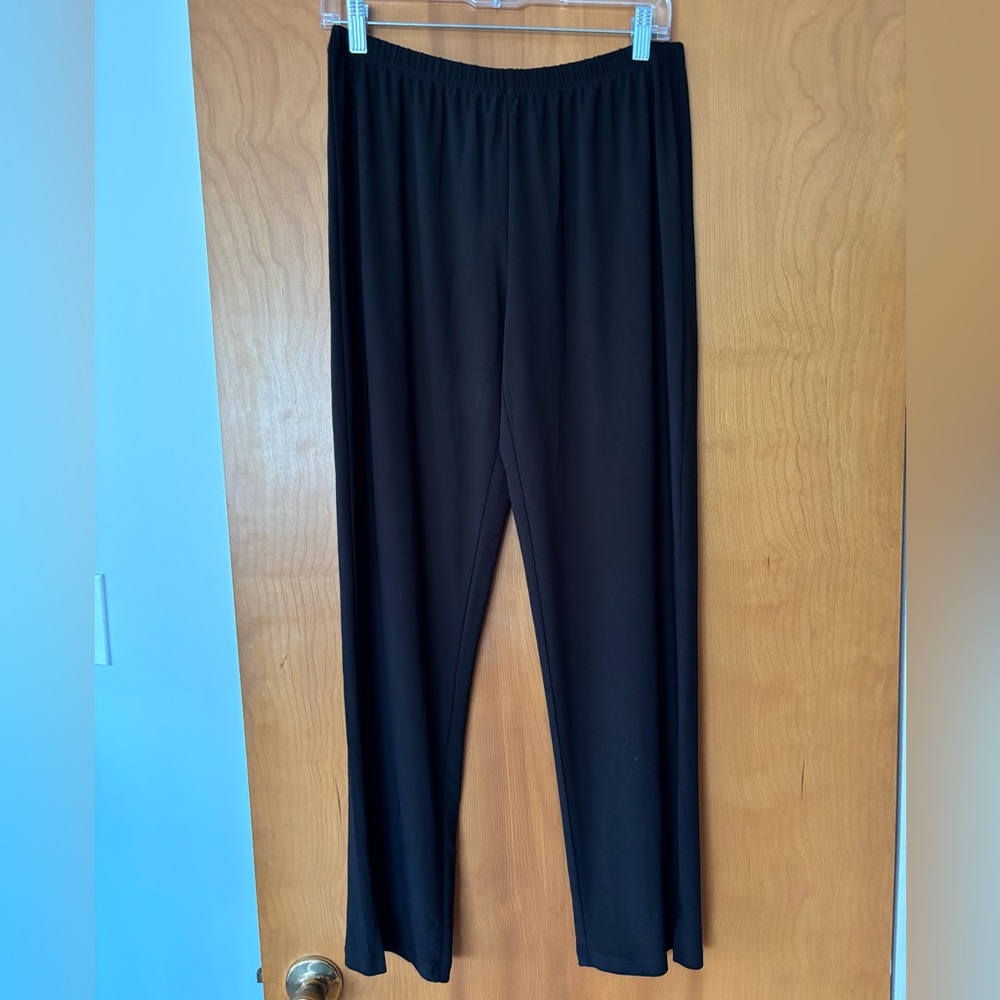 SUN KIM POLY-SPANDEX ELASTIC WAIST STRETCHY JERSEY PULL ON BLACK PANTS SIZE S